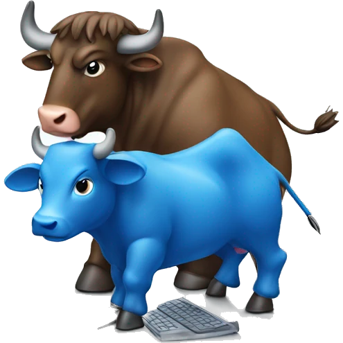 a blue bull working on a computer emoji