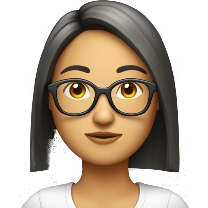 Chica moren con pelo largo, flequillo, gafas y cámara de fotos  emoji