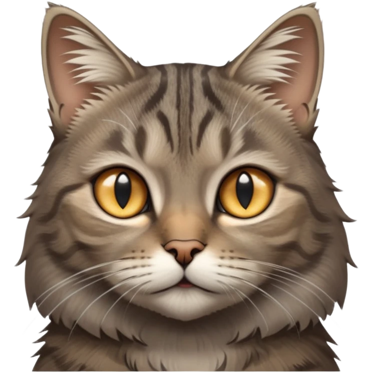cinematic-[grey brown tabby cat]-realistic-emoji,-head-tilted-dramatically,-scruffy-[grey]-fur,-simplified-yet-realistic-focused-features,-highly-detailed,-glowing-with-an-almost-sarcastic-glow emoji