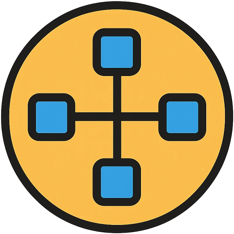 network in a circle form with blue boxes at intersection points emoji