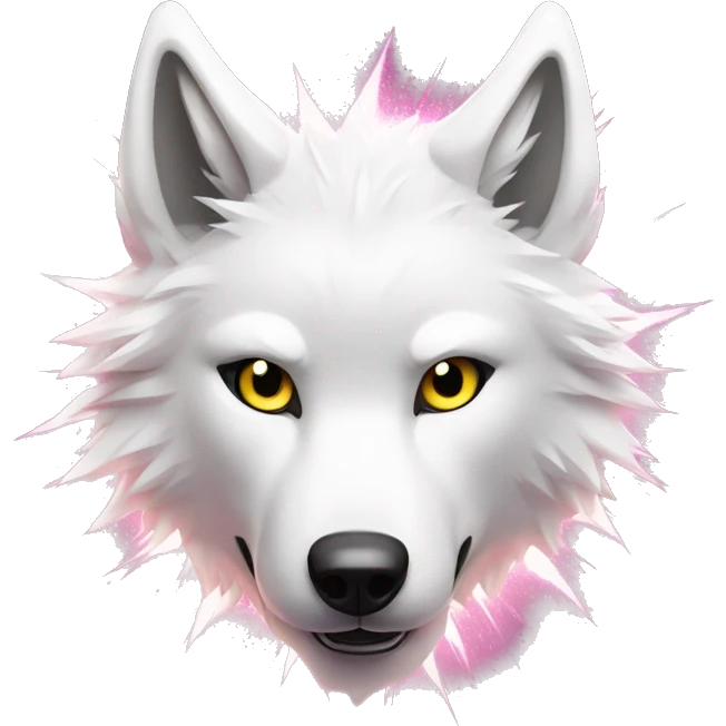 Lightning running sparkling glitter white wolf snarling huge eyes sun halo black white pink red yellow emoji