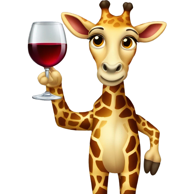 French giraffe holding red wineglass emoji
