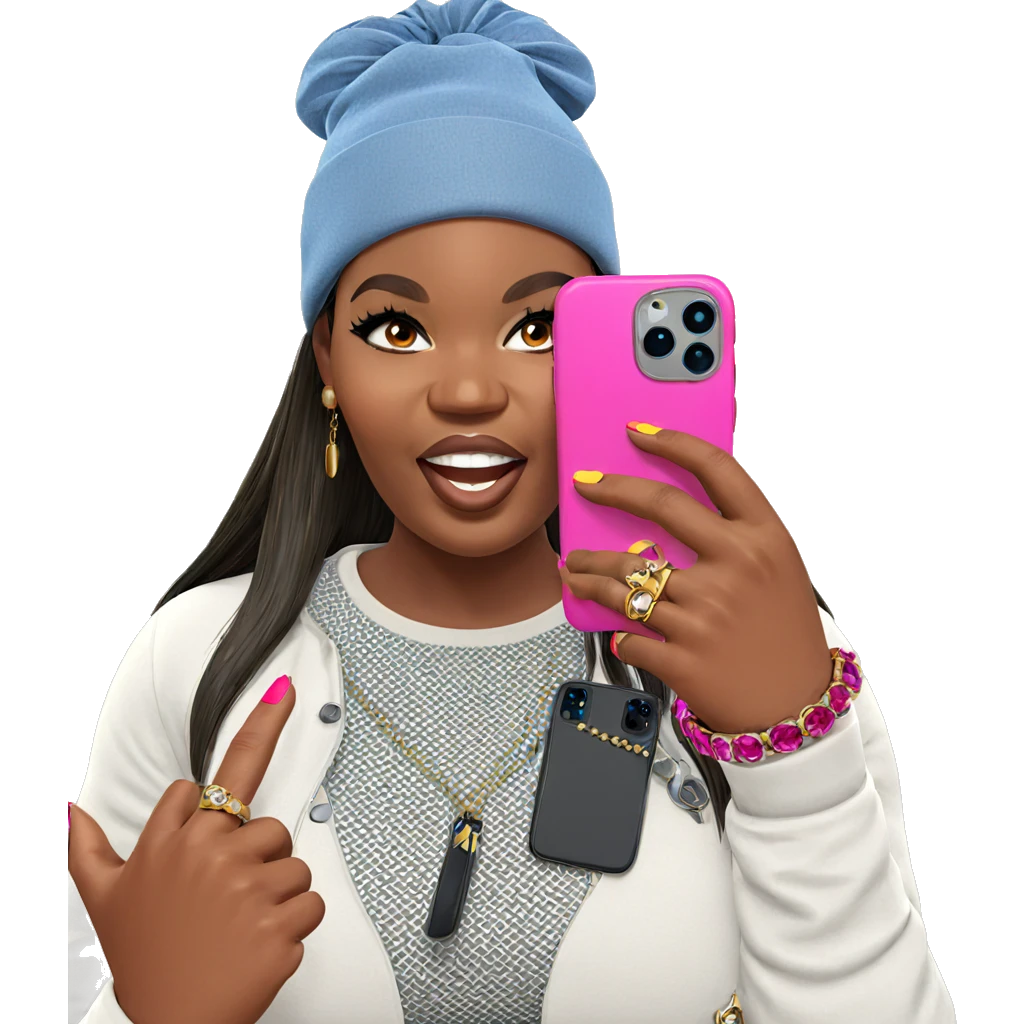 girl with phone and jewelry emoji