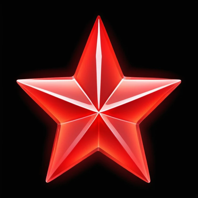 Glossy red star emoji with a neon red glow. Slightly tilted for dynamic feel. Crystal-like surface with sparkles and inner gradient. Smooth beveled edges for 3D effect. Futuristic, playful style. Transparent background. emoji