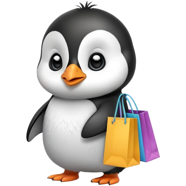 adorable baby penguin with shopping bags emoji