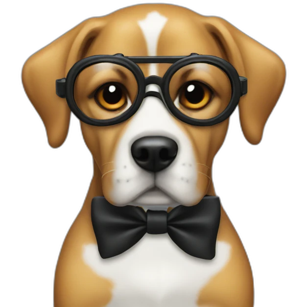Dog with black suit, goggles and a bow tie emoji