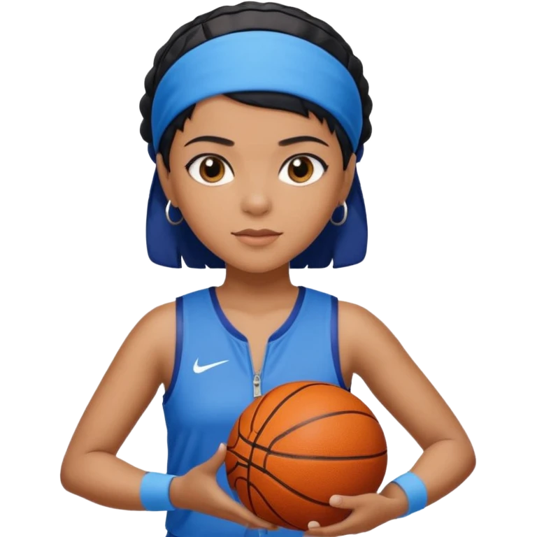 generate a pretty bratz that looks like Kajol.
 Wearing a blue zipper with short black bob cut hair and a matching blue headband. Carrying a basketball emoji