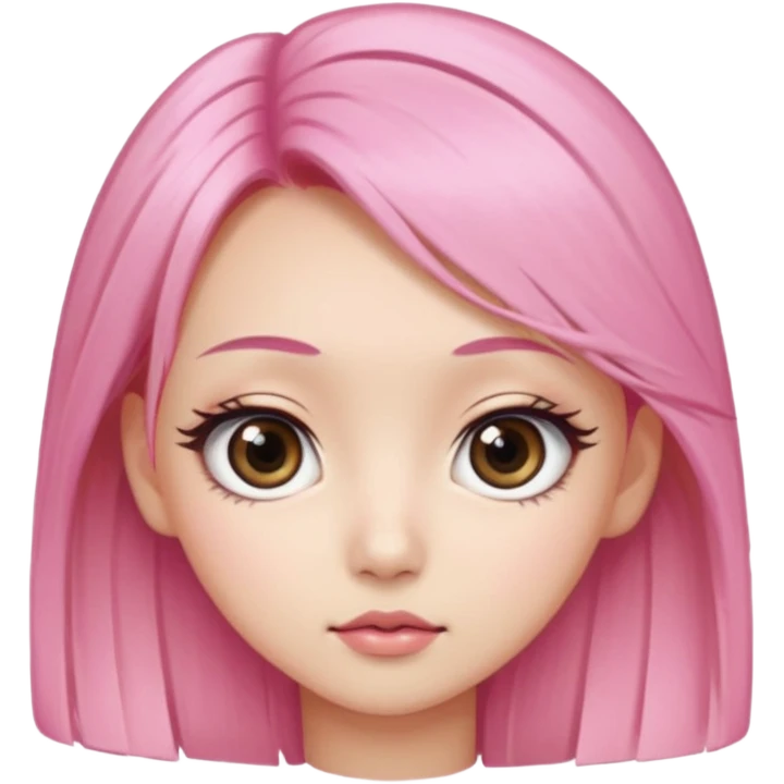 An Asian girl with pink-blonde hair, big eyes, thick eyebrows, and long eyelashes; only her head... emoji