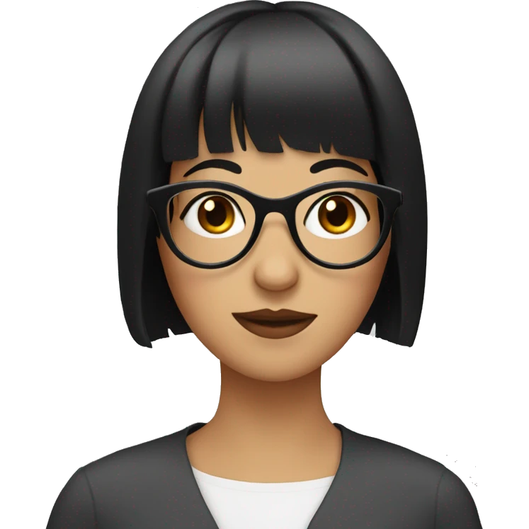 lady with black hair and bangs with round eyeglass emoji