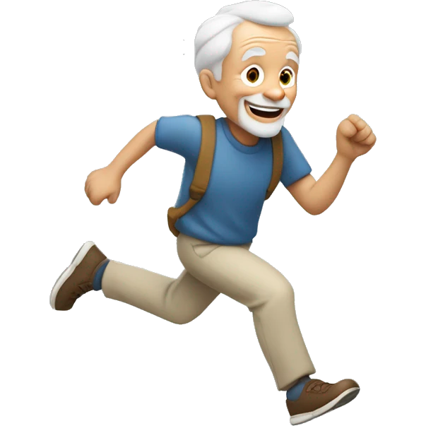 White old man running with objects in his hand and a smile on his face emoji
