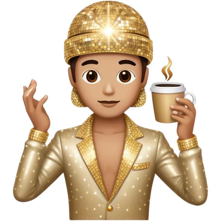Disco dancer with coffee cup head and sparkly outfit emoji