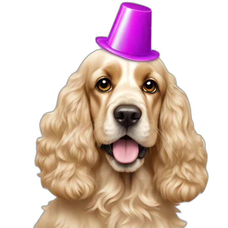 english golden cocker spaniel with curly fur with party hat emoji