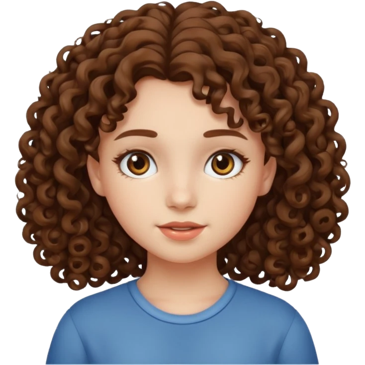 a teenage girl with curly brown hair withe a white skin emoji