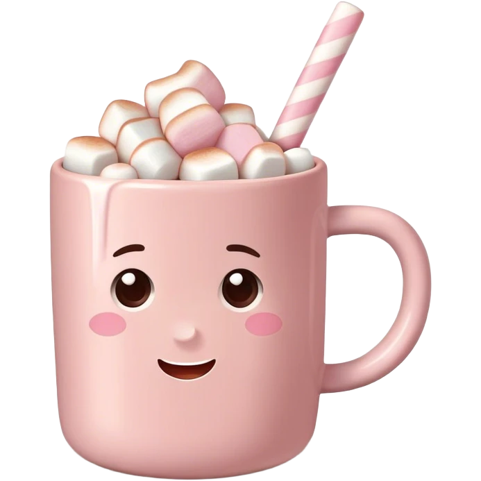 Light Pink mug of hot chocolate with marshmallows  emoji