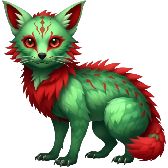 Cool Edgy Green Red ethereal badass Fionbri-Vernid-Trico-animal-creature full body emoji