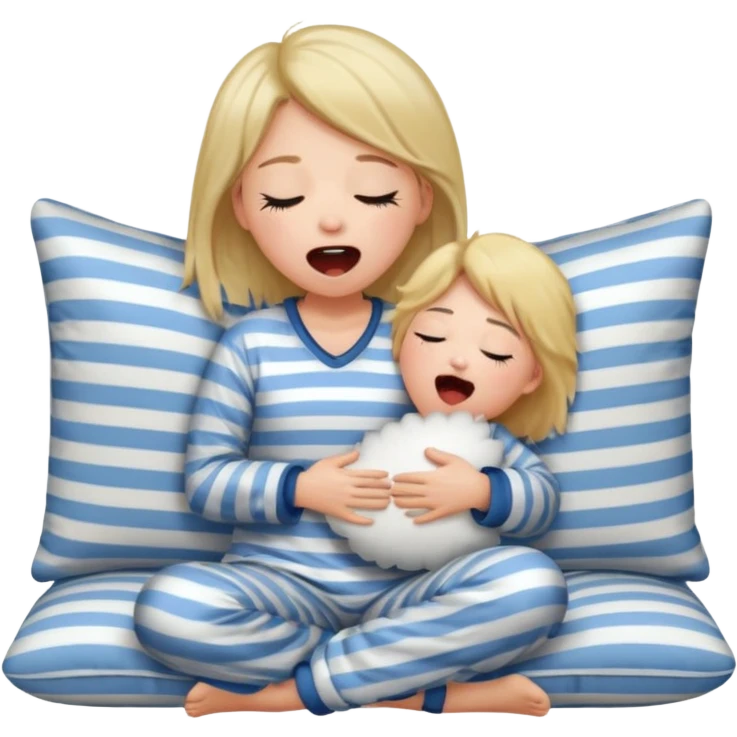 {
      "type": "human",
      "look": "girl in striped pyjamas, yawning, holding pillow",
      "description": "a sleepy girl in striped pyjamas yawning while holding a pillow"
    } emoji