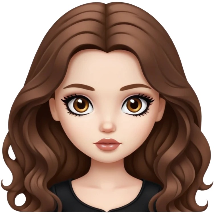 pretty bratz girl, long wavy brown hair, brown eyes, black eyeliner, pale skin emoji