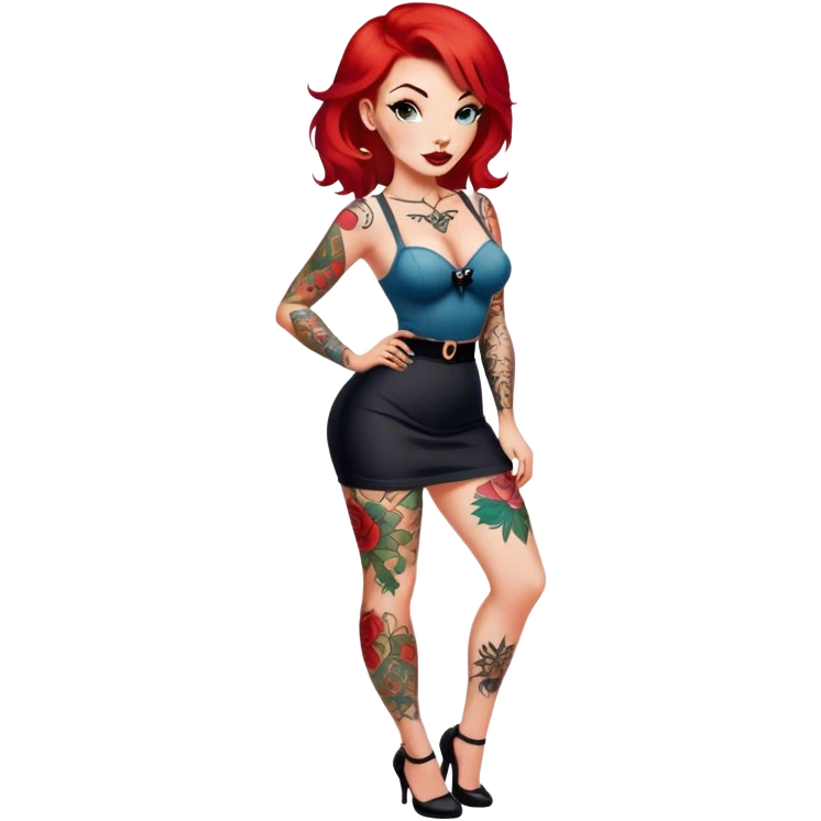 Red haired full body tattooed pin up emoji