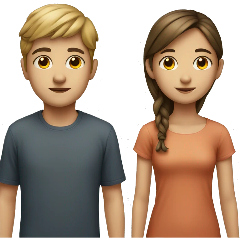 girl and boy portrait less smile  emoji