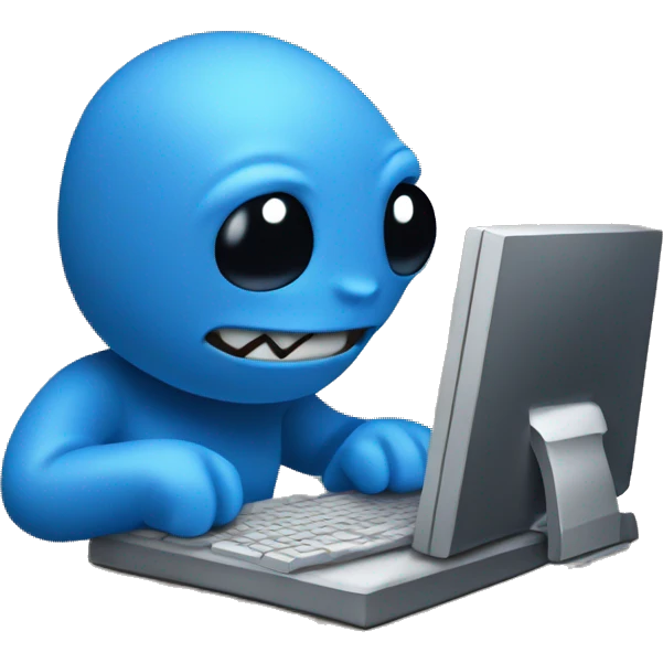 Blue stitch working on a computer emoji