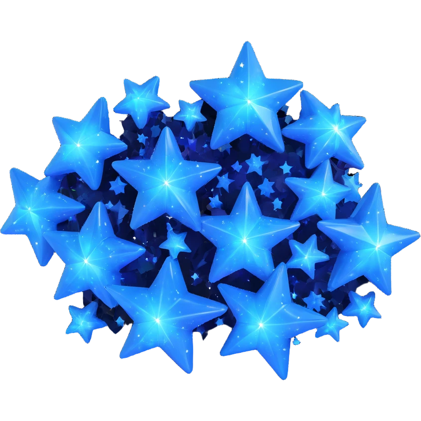 shiny blue cluster of stars and sparkles, twinkling and vibrant, with a magical aura emoji