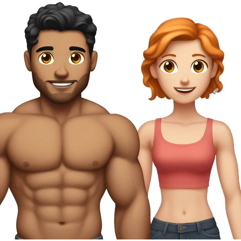 Muscular brunette handsome boyfriend with ginger girlfriend emoji
