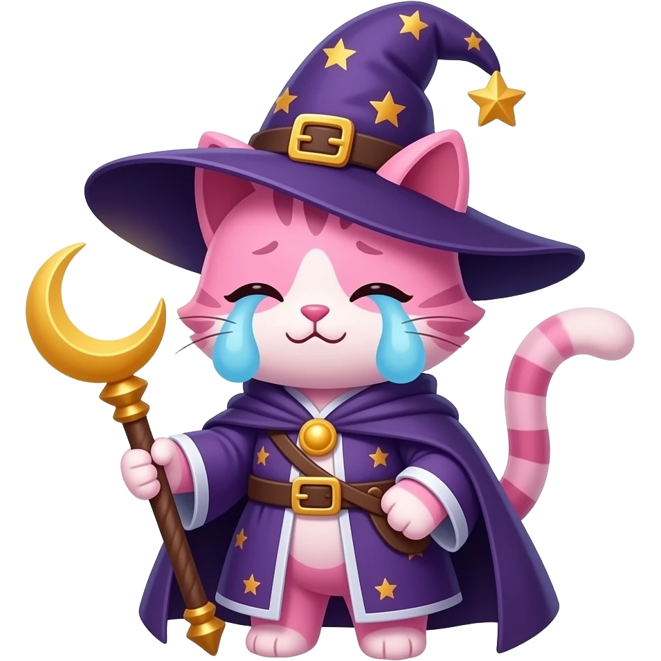 pink cat wizard with moon ward crying emoji