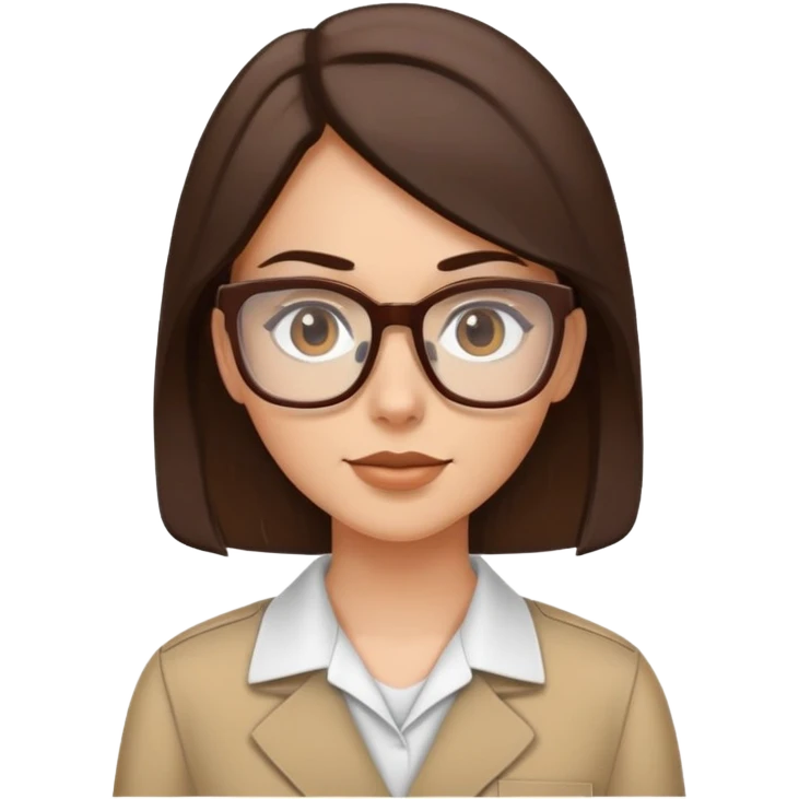 white girl with dark mid-long brown hair, wearing square brown glasses at work  emoji