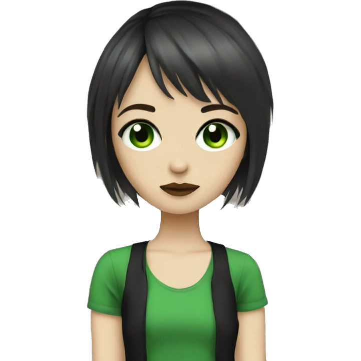 Emo girl with brown hair with bangs with green eyes and eyeliner  emoji