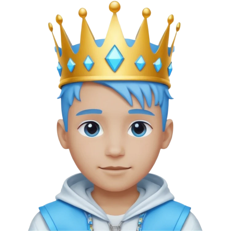 boy neon cyberpunk light blue happy crown white and blue emoji
