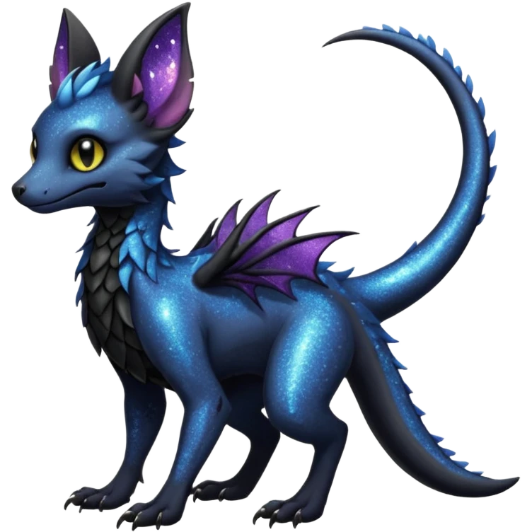 Feral Rare Fantasy Dark Glittery gothic spooky  sparkly shiny Draco-Vernid-Trico-species by LiLaiRa, random markings, tufted tail, tufted ears, full body emoji