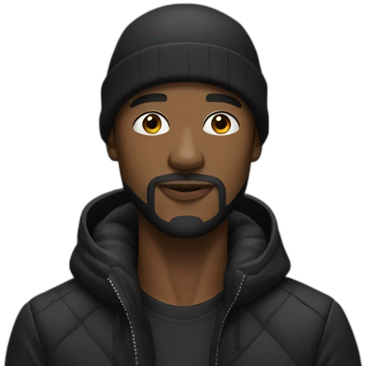 Black man with big nose and little black beard wearing a black durag and puffer jacket emoji