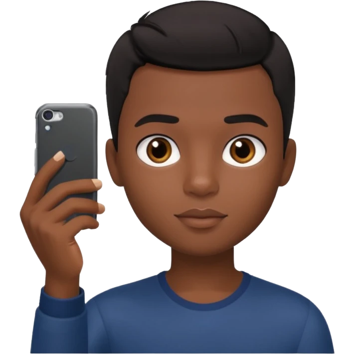 generate a pretty bratz dark skinned boy with short black hair taking a selfie emoji
