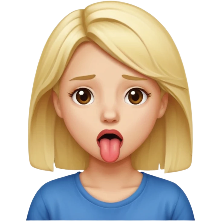 Blonde girl, tongue out, tired, shrugging emoji
