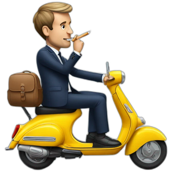 Emmanuel Macron sur un scooter qui fume une cigarette  emoji