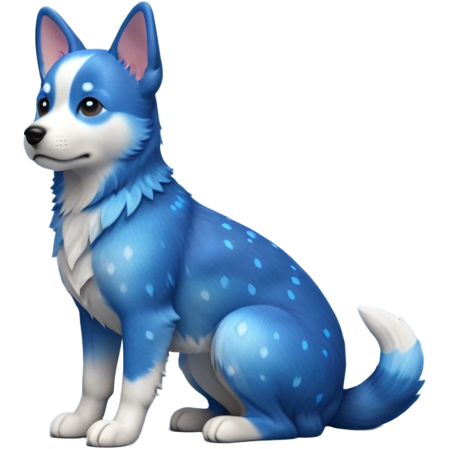 cinematic-[australian catle dog]-realistic-full-body-sitting-emoji,-tail-resting-loosely-beside-its-paws,-head-tilted-dramatically,-sleek-[vibrant-blue-speckle-fur]-fur,-simplified-yet-realistic-focused-features,-highly-detailed,-glowing-with-an-almost-sarcastic-glow emoji