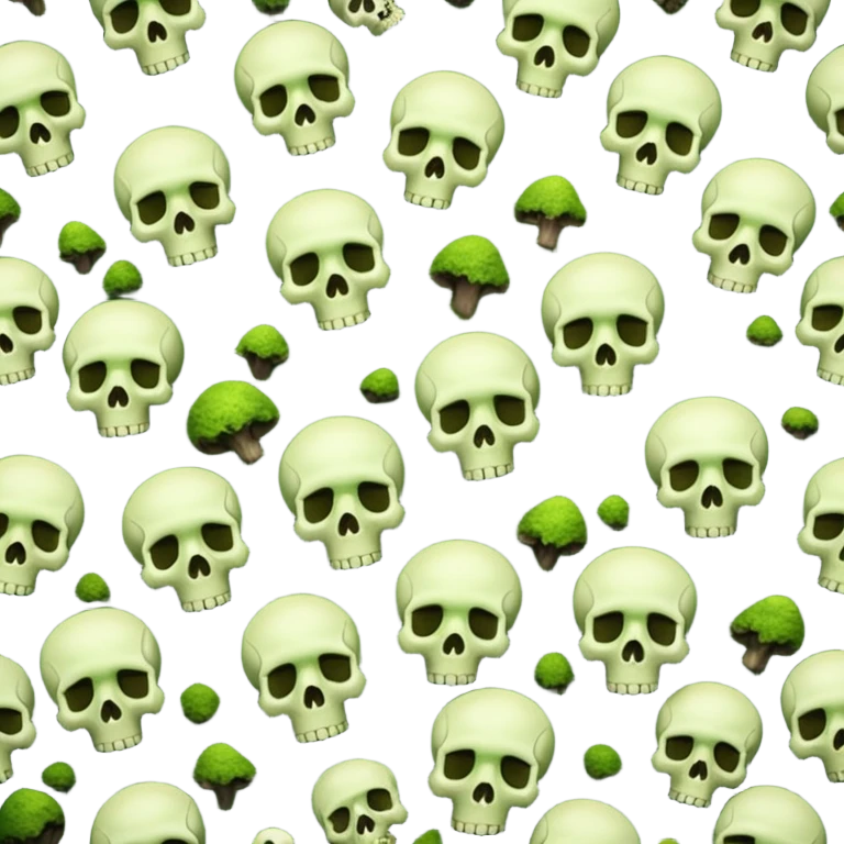 A creepy moss covered ground with skulls from a top down perspective. In the style of your bleeding skull art. In a realistic style covering the whole screen with little tint skulls emoji