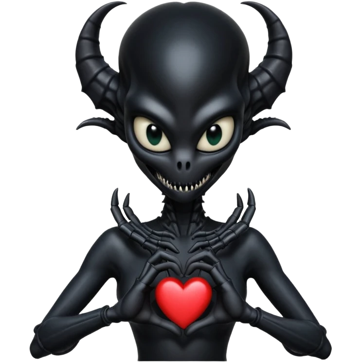 black xenomorph queen making heart sign emoji