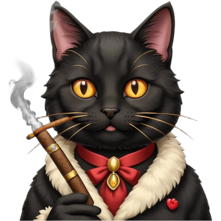 fluffy black  cat smoking a cigar emoji