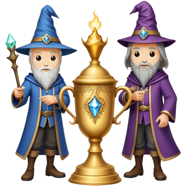 three wizards standing around the Triwizard Cup from Harry Potter emoji