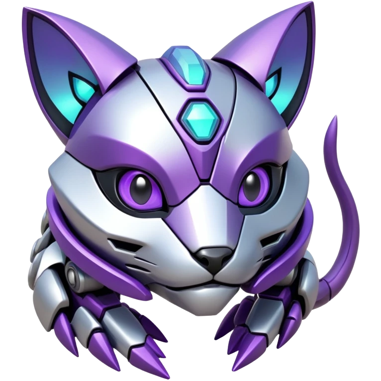 exotic iridescent silver and purple cyber-Protogen-Fakémon-Pokémon-Vernid-robot-feline-creature emoji