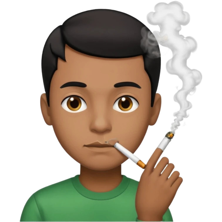Brown boy with black combover hairstyle smoking weed emoji