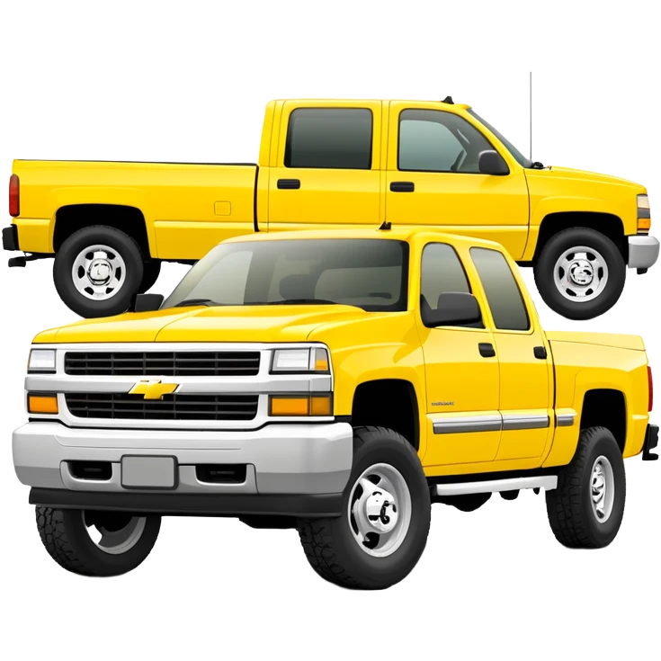 Geometric bright yellow 1997 Chevrolet Silverado C-2500 Crew Cab pickup truck, 30-degree view, clean lines, same yellow as in Kill Bill, minimalist approach, iOS emoji style emoji