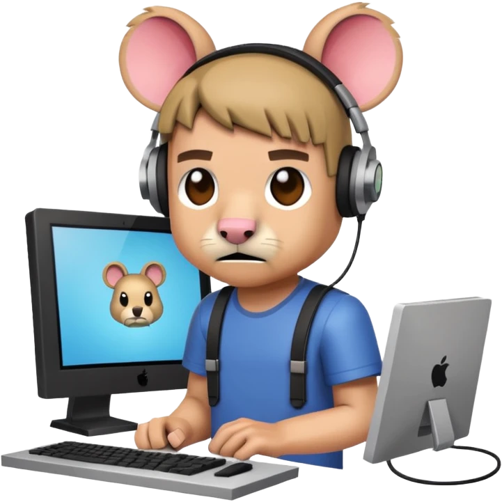 a Minecraft character (with the skin the YouTuber RabidGerbil773 uses)  in front of a computer annoyed  emoji