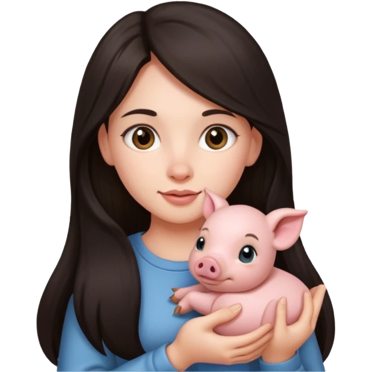 Ragazza bellissima capelli lunghi scuri con piccolo maialino  emoji