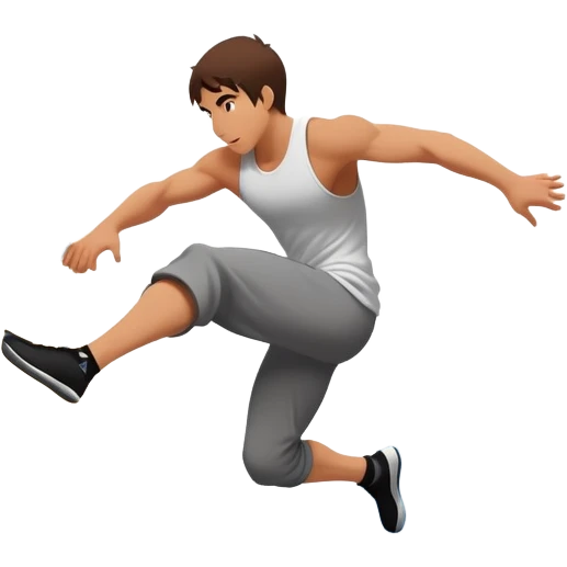A person performing a parkour move, leaping between buildings or scaling a wall with agility and precision. The scene captures dynamic motion, showcasing strength, flexibility, and the thrill of urban acrobatics against an urban cityscape backdrop. emoji
