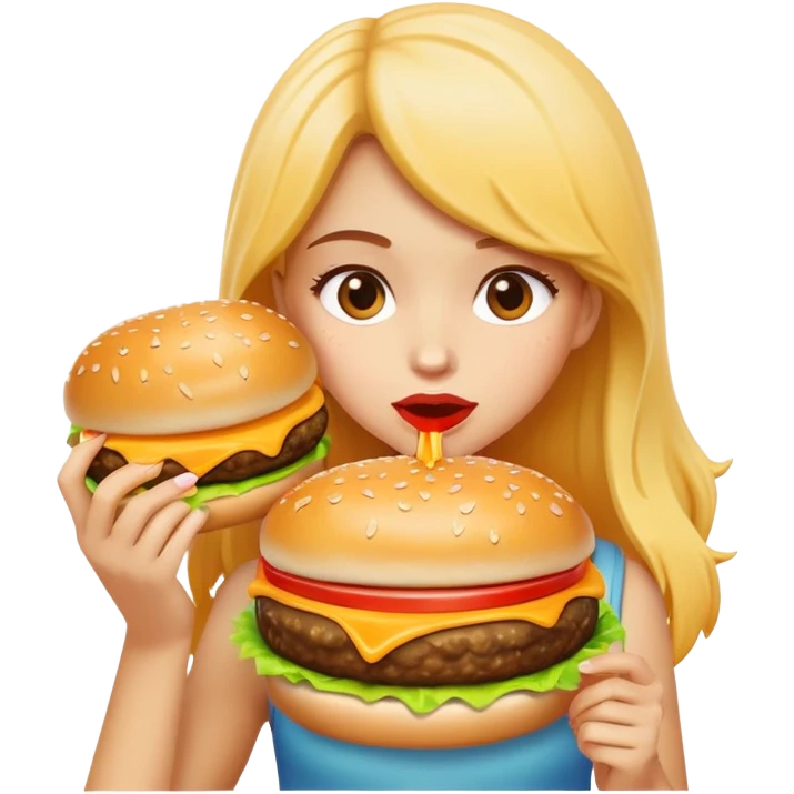 girl eating big cheesburger emoji