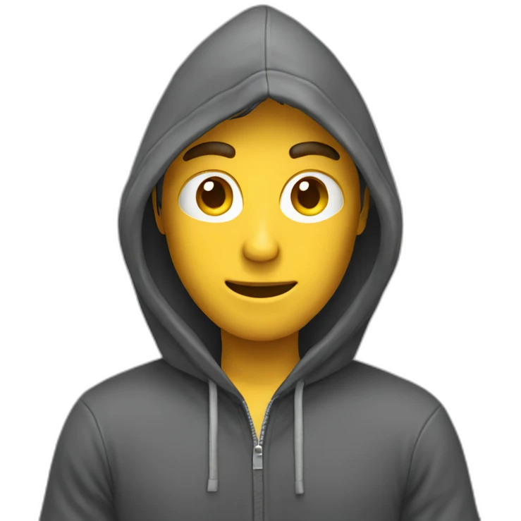 Man in hoodie holding phone emoji