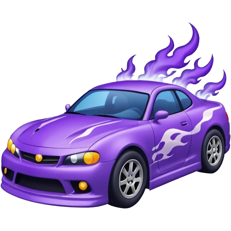 Purple car drifting with navy blue flames coming out of the rear tires. emoji