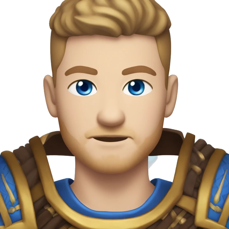 British white male with skin fade brown hair and blue eyes wearing a Mongolian warrior outfit emoji